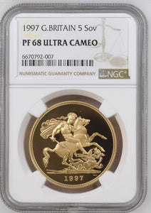 1997 GOLD PROOF £5 SOVEREIGN ( NGC ) PF 68 ULTRA CAMEO - NGC GOLD COINS - Cambridgeshire Coins