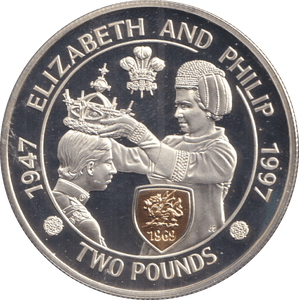 1997 SILVER TWO POUNDS ALDERNEY ELIZABETH AND PHILIP - SILVER WORLD COINS - Cambridgeshire Coins