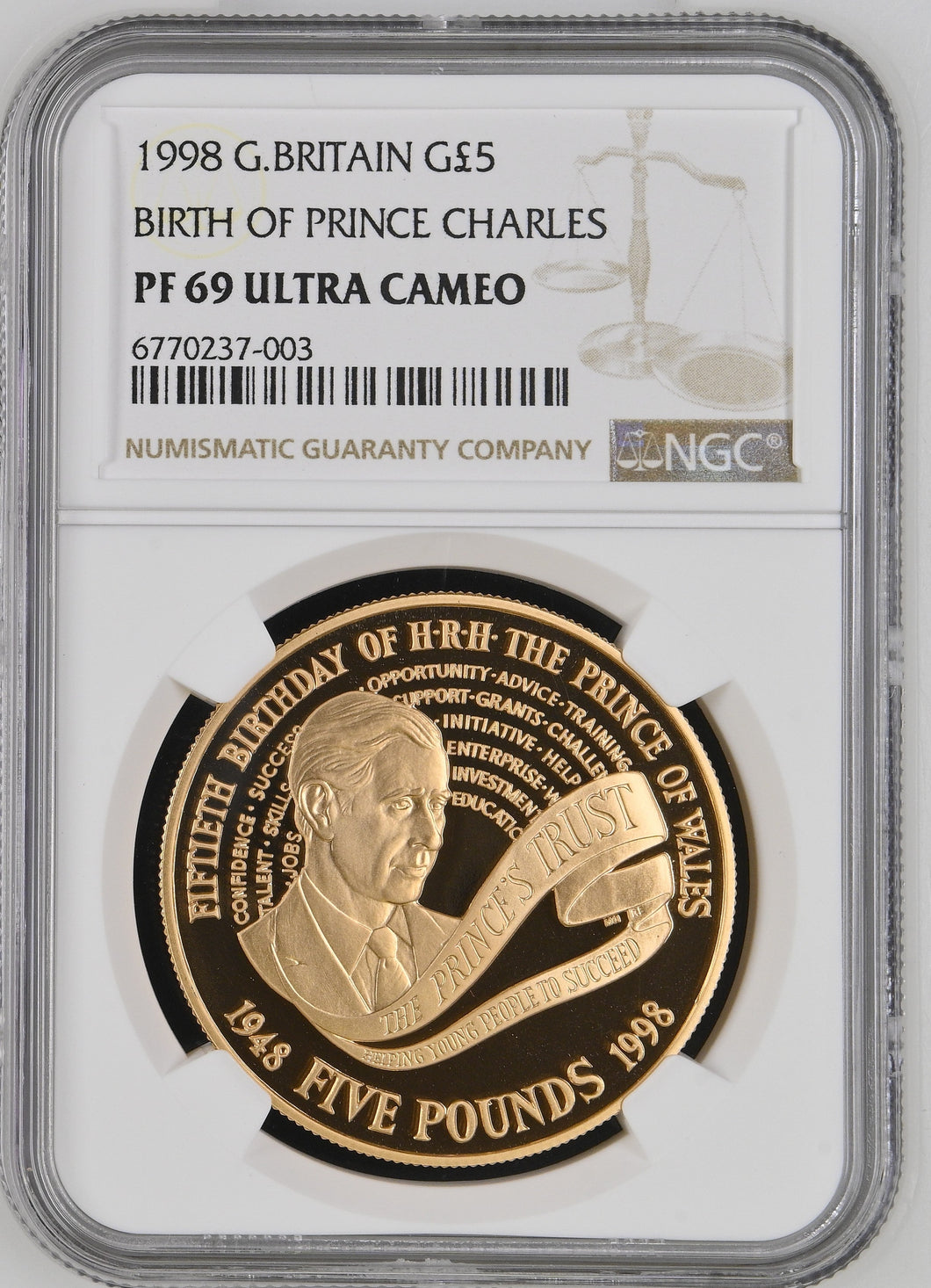 1998 GOLD £5 G.BRITAIN BIRTH OF PRINCE CHARLES PF 69 ULTRA CAMEO - NGC GOLD COINS - Cambridgeshire Coins