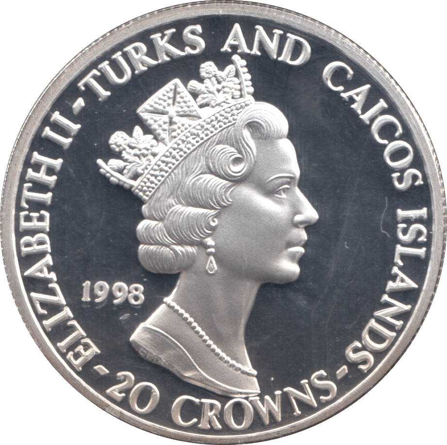 1998 SILVER PROOF 80th ANNIVERSARY RAF TWENTY CROWNS TURKS AND CAICOS ...