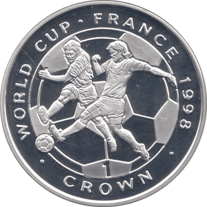 1998 SILVER PROOF WORLD CUP FRANCE COMMEMORATIVE CROWN ISLE OF MAN - SILVER WORLD COINS - Cambridgeshire Coins