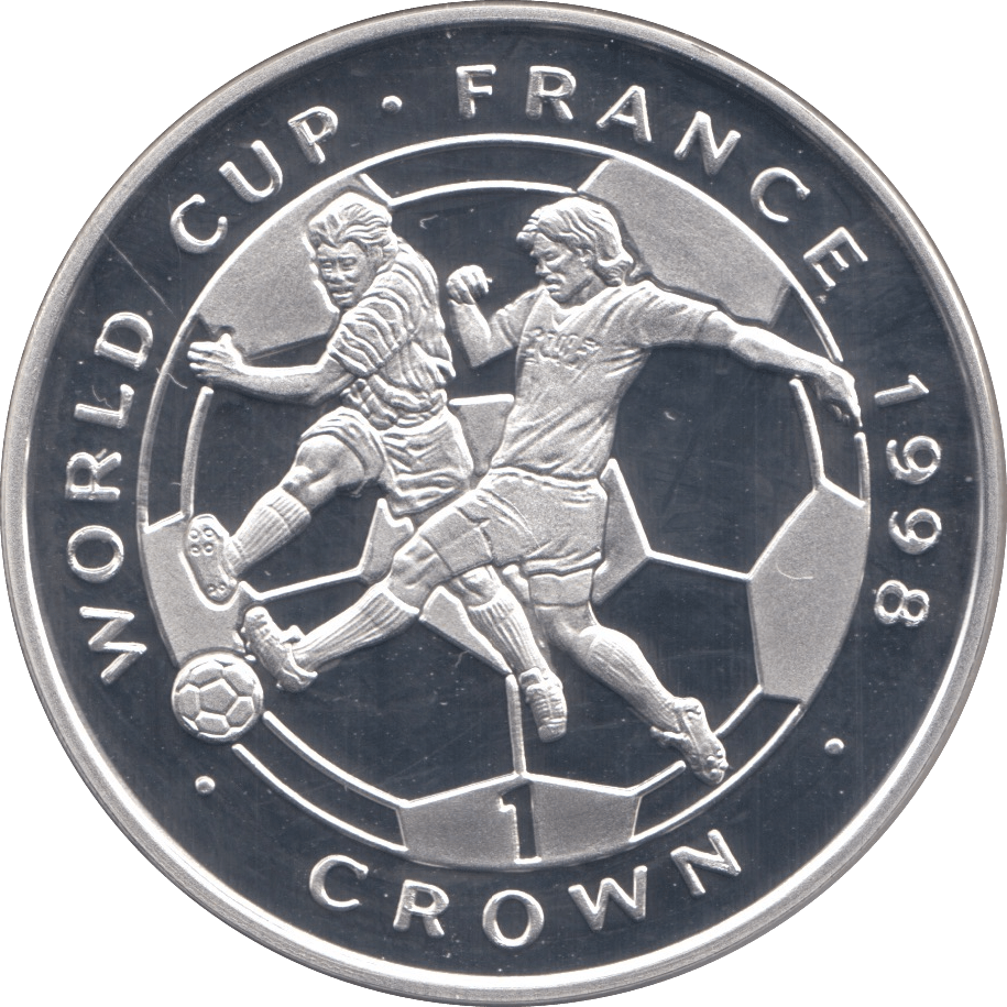 1998 SILVER PROOF WORLD CUP FRANCE COMMEMORATIVE CROWN ISLE OF MAN - SILVER WORLD COINS - Cambridgeshire Coins