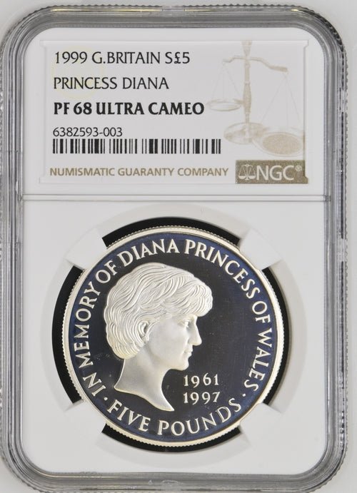 1999 SILVER PROOF £5 PRINCESS DIANA ( NGC ) PF68 ULTRA CAMEO NGC SILVER ...