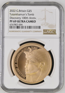 2022 GOLD PROOF TUTANKHAMUN'S TOMB 100TH ANNIVERSARY OF DISCOVERY £5 (NGC) PF69 ULTRA CAMEO