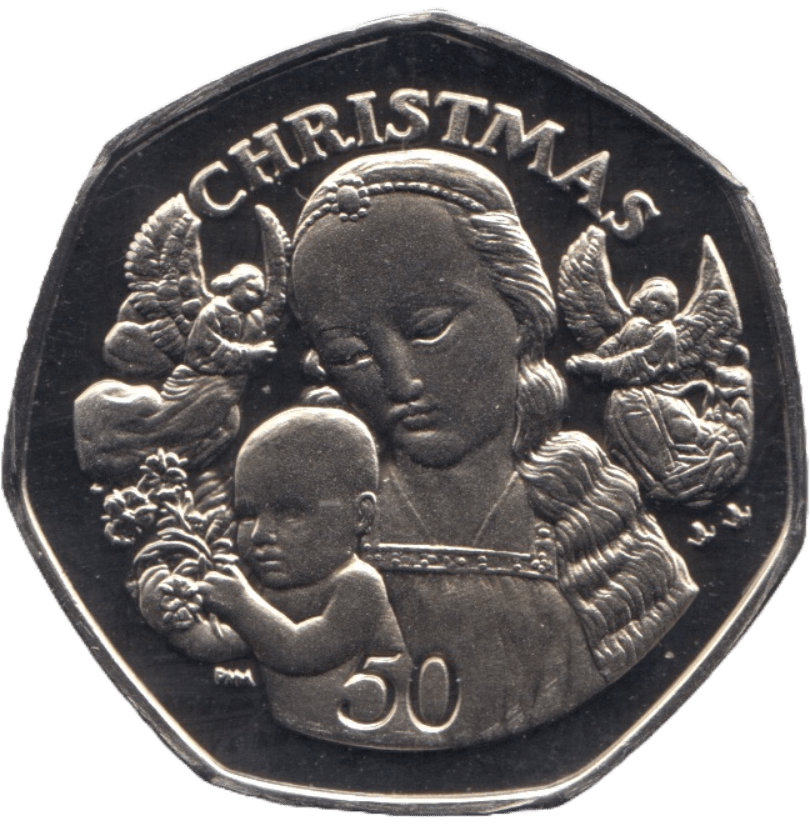 2000 FIFTY PENCE MADONNA AND CHILD CHRISTMAS PROOF GIBRALTAR - 50P CHRISTMAS COINS - Cambridgeshire Coins