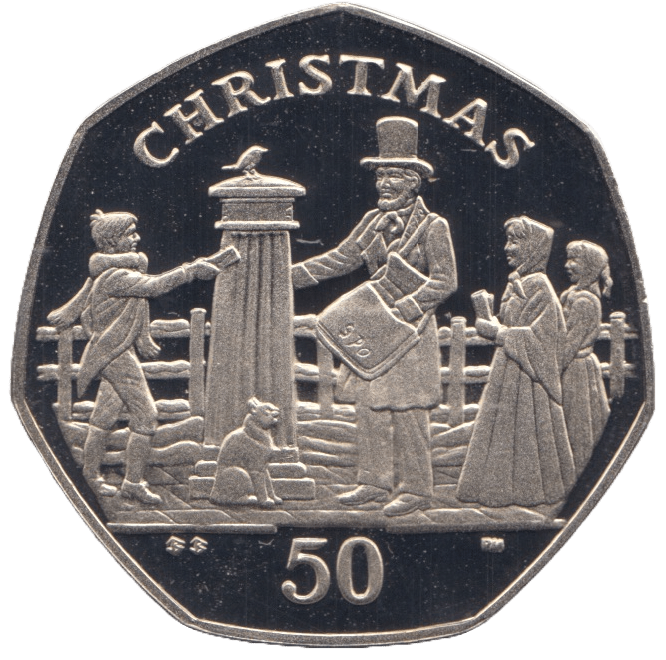 2001 CHRISTMAS 50P POSTMAN ISLE OF MAN ( PROOF ) 'BB' 50P CHRISTMAS ...