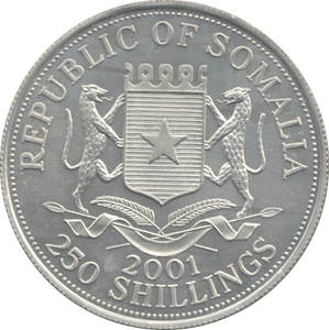 2001 SILVER 250 SHILLING QUEEN VICTORIA REPUBLIC OF SOMALIA - SILVER WORLD COINS - Cambridgeshire Coins