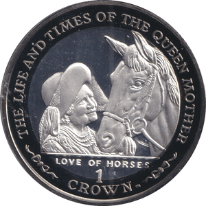 2002 SILVER ONE CROWN ISLE OF MAN QUEEN MOTHER LOVE OF HORSES - SILVER WORLD COINS - Cambridgeshire Coins