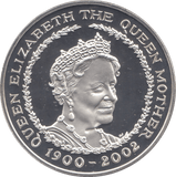 2002 SILVER PROOF FIVE POUNDS QUEEN MOTHER MEMORIAL - SILVER WORLD COINS - Cambridgeshire Coins