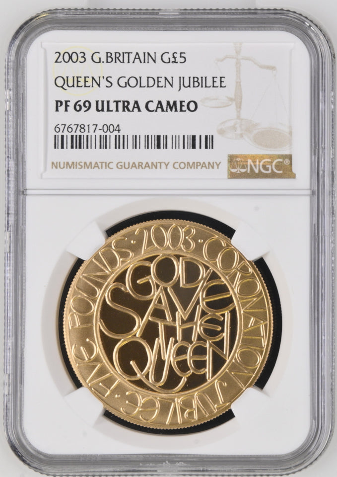 2003 GOLD £5 G.BRITAIN QUEEN'S JUBILEE PF 69 ULTRA CAMEO - NGC GOLD COINS - Cambridgeshire Coins