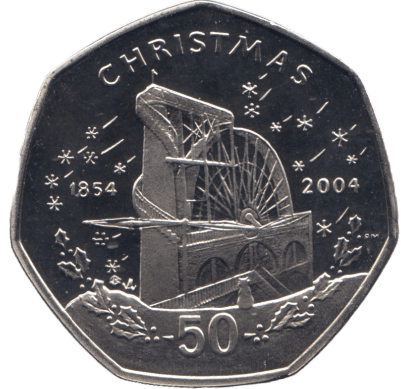 2004 PROOF WATER MILL CHRISTMAS 50P ISLE OF MAN - 50P CHRISTMAS COINS - Cambridgeshire Coins