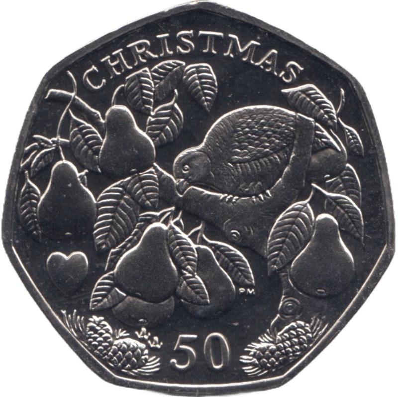 2005 BRILLIANT UNCIRCULATED PARTRIDGE IN A PEAR TREE CHRISTMAS 50P ISLE OF MAN - 50P CHRISTMAS COINS - Cambridgeshire Coins