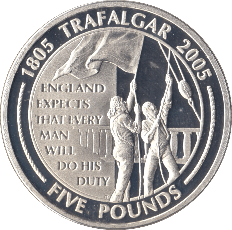 2005 SILVER PROOF FIVE POUNDS BATTLE OF TRAFALGAR COMMEMORATIVE GIBRALTAR Ref 10 - SILVER WORLD COINS - Cambridgeshire Coins