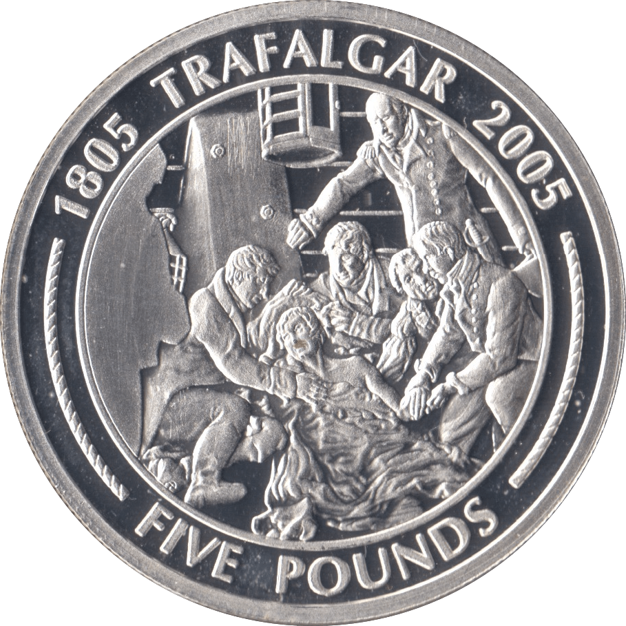 2005 SILVER PROOF FIVE POUNDS BATTLE OF TRAFALGAR COMMEMORATIVE GIBRALTAR Ref 2 - SILVER WORLD COINS - Cambridgeshire Coins