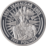 2005 SILVER PROOF FIVE POUNDS BATTLE OF TRAFALGAR COMMEMORATIVE GIBRALTAR Ref 4 - SILVER WORLD COINS - Cambridgeshire Coins