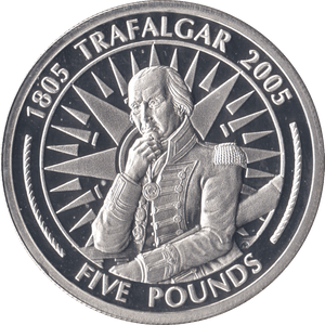 2005 SILVER PROOF FIVE POUNDS BATTLE OF TRAFALGAR COMMEMORATIVE GIBRALTAR Ref 7 - SILVER WORLD COINS - Cambridgeshire Coins