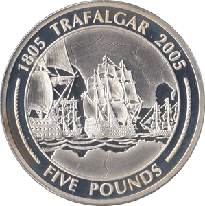 2005 SILVER PROOF FIVE POUNDS BATTLE OF TRAFALGAR COMMEMORATIVE GIBRALTAR Ref 8 - SILVER WORLD COINS - Cambridgeshire Coins