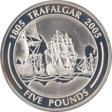 2005 SILVER PROOF FIVE POUNDS BATTLE OF TRAFALGAR COMMEMORATIVE GIBRALTAR Ref 8 - SILVER WORLD COINS - Cambridgeshire Coins