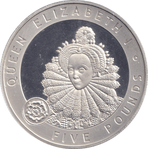 2006 SILVER FIVE POUNDS ALDERNEY QUEEN ELIZABETH I - SILVER WORLD COINS - Cambridgeshire Coins