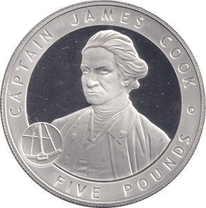 2007 SILVER FIVE POUNDS ALDERNEY CAPTAIN JAMES COOK - SILVER WORLD COINS - Cambridgeshire Coins