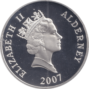 2007 SILVER FIVE POUNDS ALDERNEY CAPTAIN JAMES COOK - SILVER WORLD COINS - Cambridgeshire Coins