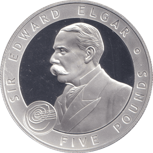 2007 SILVER FIVE POUNDS ALDERNEY SIR EDWARD ELGAR - SILVER WORLD COINS - Cambridgeshire Coins