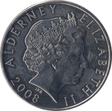 2008 BRILLIANT UNCIRCULATED QUEEN ELIZABETH COMMEMORATIVE £5 ALDERNEY - WORLD COINS - Cambridgeshire Coins