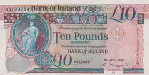 2008 TEN POUNDS BANK OF IRELAND IRE - 15 - £10 Banknotes - Cambridgeshire Coins