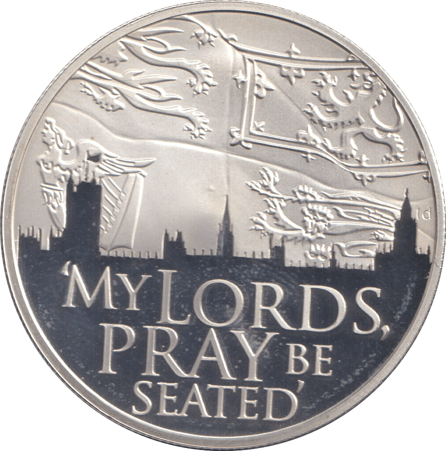 2012 FIVE POUNDS SILVER PROOF ALDERNEY MY LORDS PRAY BE SEATED - WORLD COINS - Cambridgeshire Coins