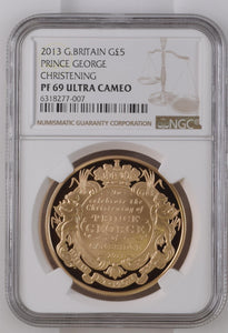 2013 GOLD PROOF £5 COIN PRINCE GEORGE CHRISTENING CAMBRIDGE ( NGC ) PF 69 ULTRA CAMEO - NGC GOLD COINS - Cambridgeshire Coins