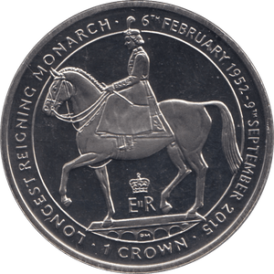 2015 BRILLIANT UNCIRCULATED LONGEST REIGNING MONARCH COMMEMORATIVE ONE CROWN ISLE OF MAN - SILVER WORLD COINSWORLD - Cambridgeshire Coins