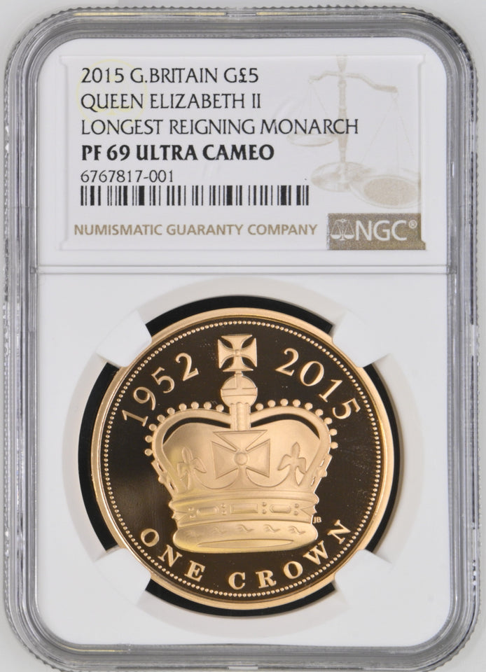 2015 GOLD FIVE POUND QUEEN ELIZABETH II PF 69 ULTRA CAMEO - NGC GOLD COINS - Cambridgeshire Coins