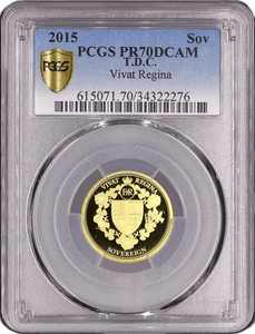 2015 T.D.C GOLD PROOF SOVEREIGN VIVAT REGINA ( PCGS ) PR70DCAM - NGC GOLD COINS - Cambridgeshire Coins