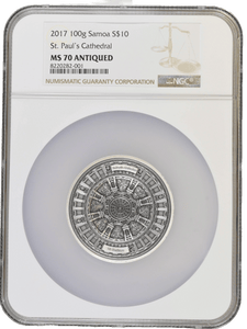 2017 Silver £10 St. Paul's Cathedral 100g Samoa Coin ( NGC ) PF 70 - NGC SILVER COINS - Cambridgeshire Coins