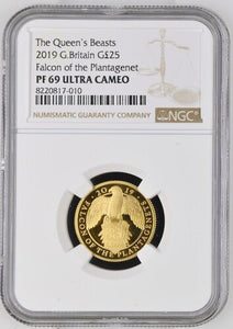 2018 £25 GOLD QUEENS BEASTS FALCON OF THE PLANTAGNET ( NGC ) PF 69 ULTRA CAMEO - NGC GOLD COINS - Cambridgeshire Coins