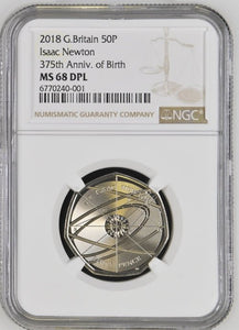 2018 50P SIR ISAAC NEWTON 375TH ANNIV. OF BIRTH ( NGC ) MS 68 DPL - NGC CERTIFIED COINS - Cambridgeshire Coins