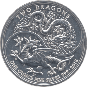 2018 BRILLIANT UNCIRCULATED SILVER TWO DRAGONS ONE OUNCE TWO POUNDS - Cambridgeshire Coins