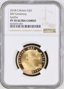 2018 G.Britain RAF Centenary Spitfire G2PND NGC PF 70 ULTRA CAMEO - NGC GOLD COINS - Cambridgeshire Coins