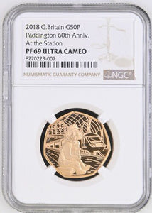 2018 GOLD 50P PADDINGTON 60TH ANNIVERSARY AT THE STATION PF 70 ULTRA CAMEO - NGC GOLD COINS - Cambridgeshire Coins