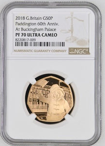 2018 GOLD PROOF 50P PADDINGTON AT BUCKINGHAM PALACE ( NGC ) PF 70 ULTRA CAMEO - NGC GOLD COINS - Cambridgeshire Coins