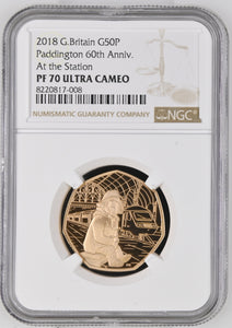 2018 GOLD PROOF 50P PADDINGTON AT THE STATION ( NGC ) PF 70 ULTRA CAMEO - NGC GOLD COINS - Cambridgeshire Coins