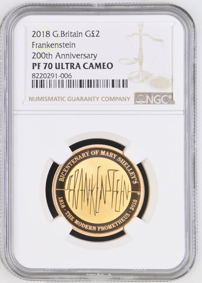 2018 GOLD PROOF TWO POUNDS FRANKENSTEIN 200TH ANNIVERSARY (NGC) PF70 ULTRA CAMEO - NGC GOLD COINS - Cambridgeshire Coins