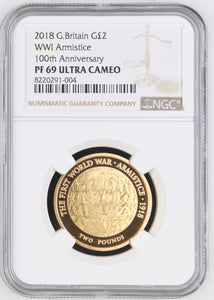 2018 GOLD PROOF TWO POUNDS WWI ARMISTICE 100TH ANNIVERSARY (NGC) PF69 ULTRA CAMEO - NGC GOLD COINS - Cambridgeshire Coins