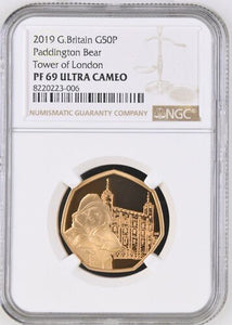 2019 GOLD 50P PADDINGTON BEAR TOWER OF LONDON PF 69 ULTRA CAMEO - NGC GOLD COINS - Cambridgeshire Coins