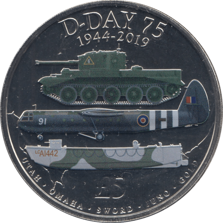 2019 GUERNSEY 75TH ANNIVERSARY D DAY FIVE POUND COIN (BU) - WORLD COINS - Cambridgeshire Coins