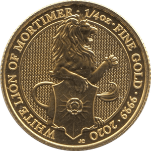 2020 GOLD £25 1/4 OUNCE BRITANNIA BRILLIANT UNCIRCULATED WHITE LION OF MORTIMER - GOLD BRITANNIAS - Cambridgeshire Coins