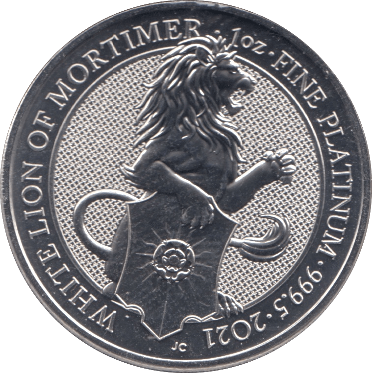 2020 PLATINUM 1OZ QUEENS BEASTS WHITE LION OF MORTIMER £100 - Platinum Coins - Cambridgeshire Coins