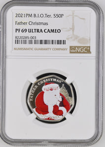 2021 SILVER PROOF FATHER CHRISTMAS 50P BRITISH INDIAN OCEAN TERRITORIES ( NGC ) PF 69 ULTRA CAMEO - NGC GOLD COINS - Cambridgeshire Coins