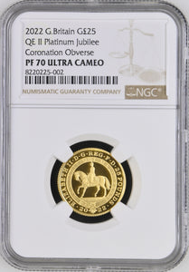 2022 GOLD PROOF SOVEREIGN CORONATION PLATINUM JUBILEE QUEEN ELIZABETH II 2022 (NGC) PF70 ULTRA CAMEO - NGC GOLD COINS - Cambridgeshire Coins