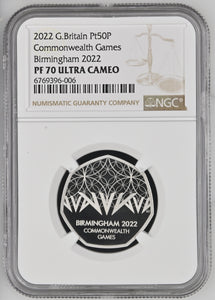 2022 PLATINUM PROOF 50P QUEEN ELIZABETH II COMMONWEALTH GAMES BIRMINGHAM 2022 (NGC) PF70 ULTRA CAMEO - NGC PLATINUM COINS - Cambridgeshire Coins